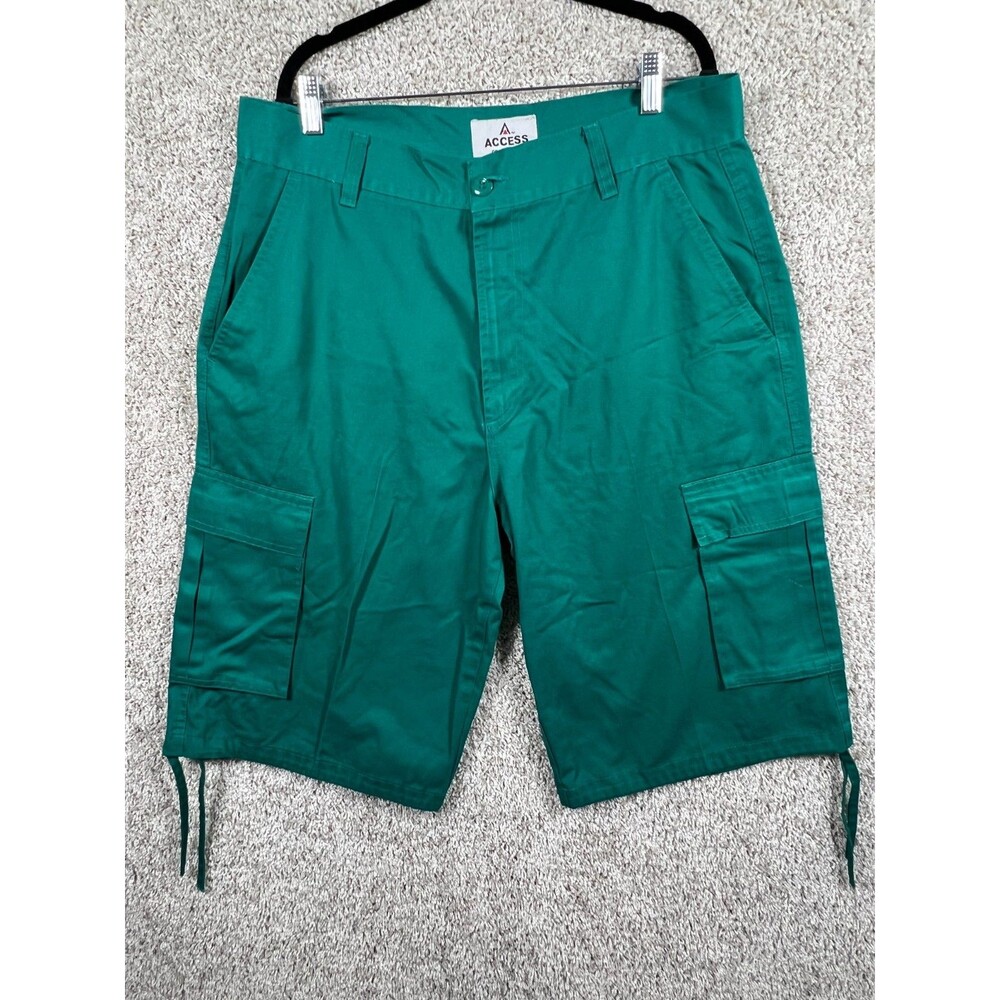 Access Men’s Green Cargo Shorts Casual Utility Pockets Drawstring Hem Size 38